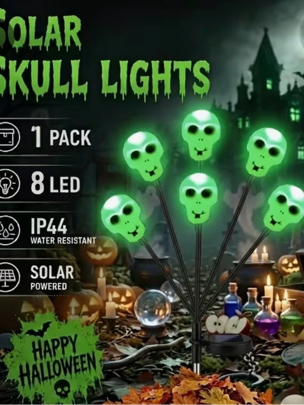 6 skull Halloween lights solar